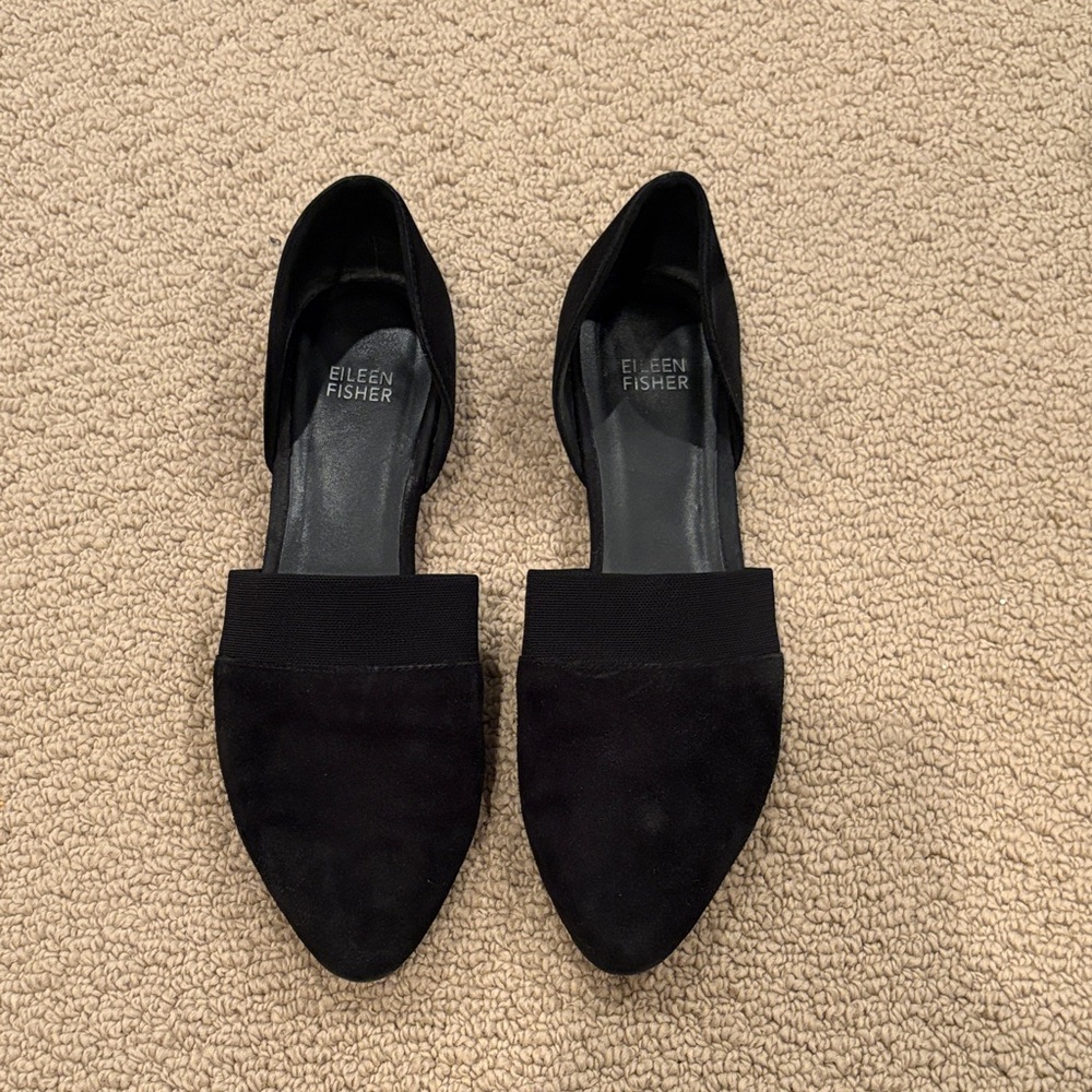 Eileen Fisher Flute Pointed Toe Black Suede Flats